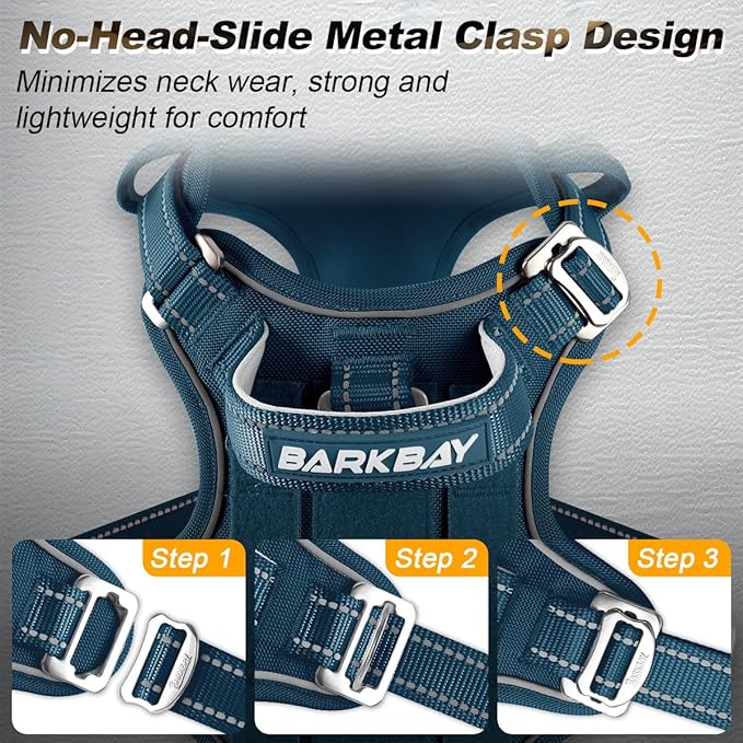 BARKBAY Service Dog Vest Tactical Dog Harness Medium Large Sized Dog Tags Personalized No Pull Adjustable Harness Reflective Working Training Easy Control Military Molle System(Legion Blue,S)