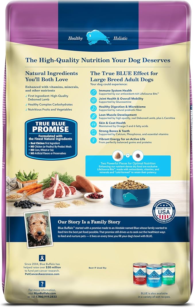 Blue Buffalo Life Protection Formula Large Breed Adult Dry Dog Food, Promotes Joint Health and Lean Muscles, Made with Natural Ingredients, Lamb & Brown Rice Recipe, 30-lb Bag