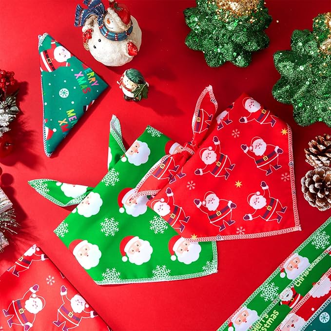 Frienda 30 Pcs Christmas Dog Bandanas Bulk Santa Bandanas for Dogs Soft Triangle Kerchief Bibs Scarf Set for Puppy Small Medium Large Pets Christmas Party Decoration
