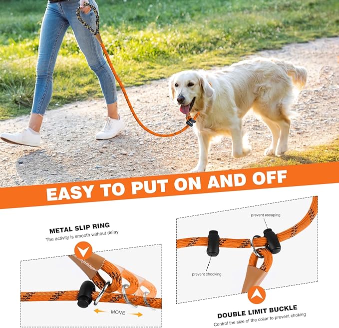 lynxking Slip Lead Dog Leash Reflective, Heavy Duty Comfortable Strong Rope for Large Medium Small Dogs No Pull Pet Training (Orange, Small 3/8in x 6ft-Slip Lead)