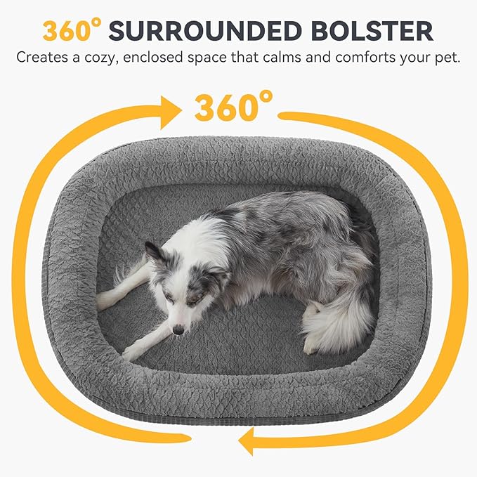 JOEJOY Orthopedic Dog Bed for Large Dogs, Egg-Crate Memory Foam Pet Bed with Bolster Sides, Waterproof Lining, Removable Washable Cover & Non-Slip Bottom, Grey