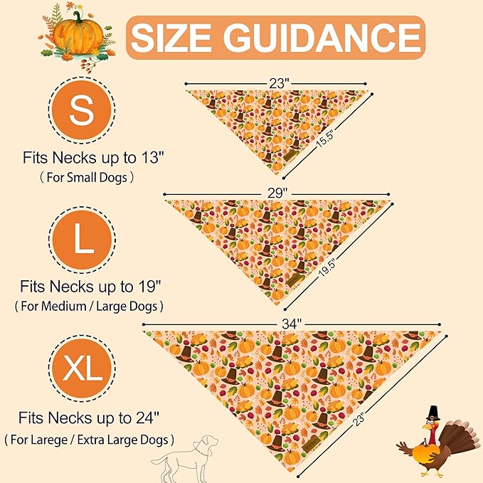 Thanksgiving Dog Bandanas - 2 Pack Reversible Fall Dog Scarf for Boy & Girl, Premium Durable Fabric, Autumn Bandana for Large and Extra Large Dogs (X-Large)