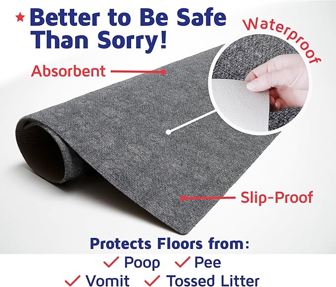 Cat Litter Mat by Americat – 36 x 28 Inches Machine Washable for Easy Clean, Waterproof & Made in USA – X Large Mat Traps Litter Around Cat Litter Box & Protects Floors