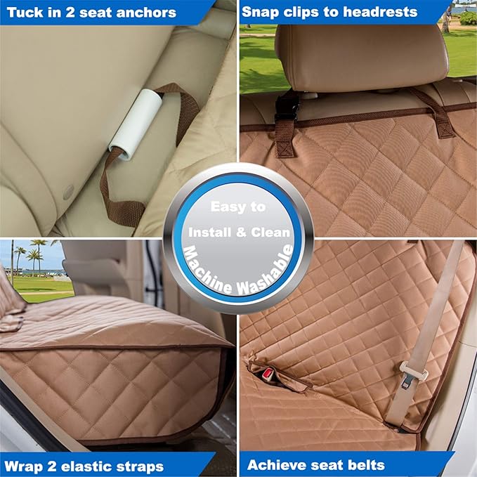 Bench Car Seat Cover Protector - Waterproof, Heavy-Duty and Nonslip Pet Car Seat Cover for Dogs with Universal Size Fits for Vehicles, Trucks & SUVs(TAN)