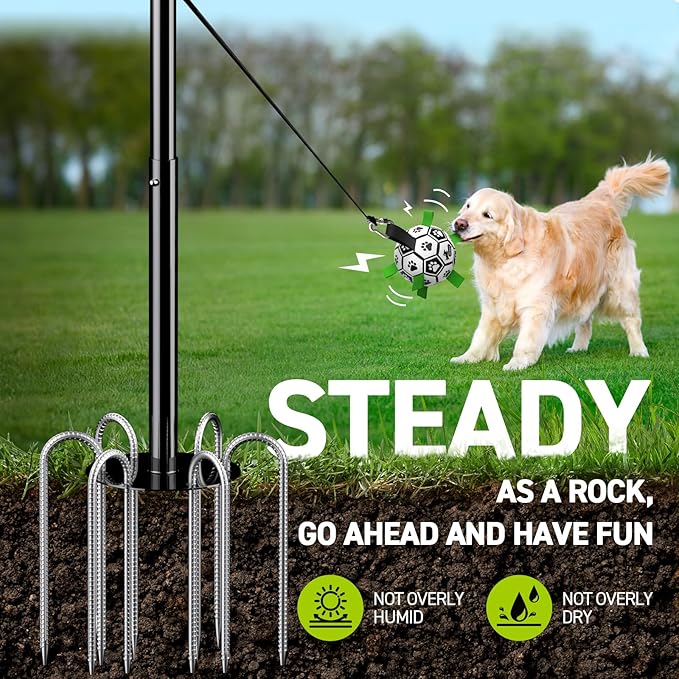 QDAN Tether Tug Outdoor Dog Toy, Tetherball Ball and Rope Set with Pole, Dog Rope Toy, Exercise Tug of War Toy, Tether Tug for Large Dogs, Tug Toys for Large Medium Small Pet