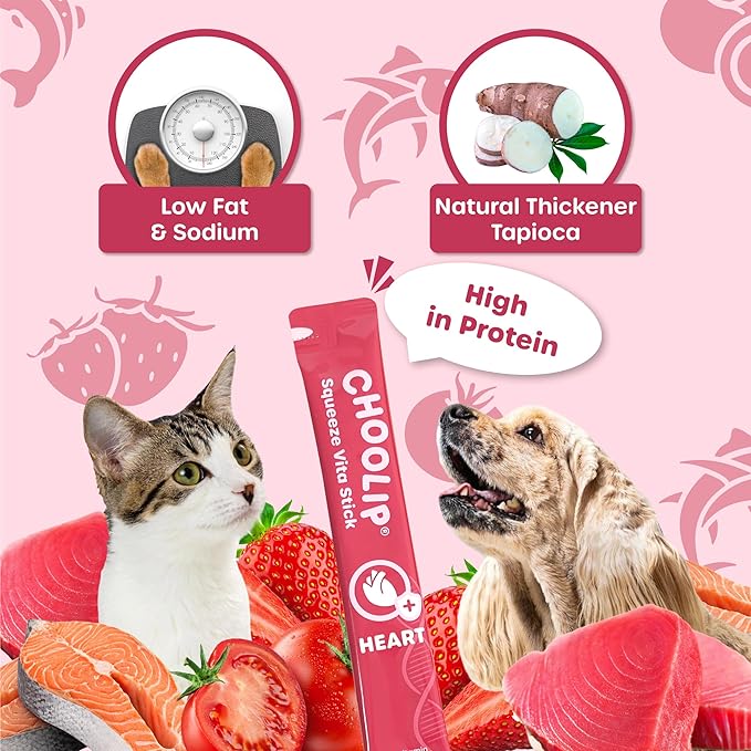 Choolip 2-Pack | Squeeze Vita Stick Lickable Treats for Dogs & Cats. 7 Heart Support Sticks with Essential multivitamins. Soft and Tasty Paste for All Life Stages, Supporting Heart Health