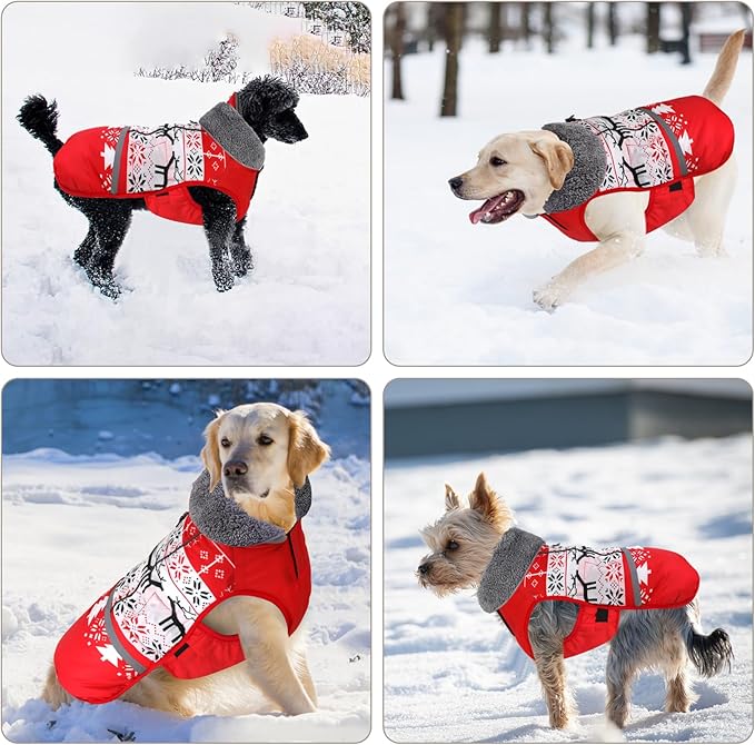 Doglay Dog Coat, Waterproof Dog Jacket Pet Winter Coat for Cold Weather with Thicken Furry Collar, Reflective Puppy Winter Jacket Warm Fleece Lining for Small Medium Large Pets