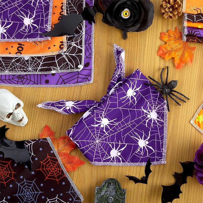 Frienda 30 Pcs Halloween Dog Bandanas Bulk Spider Web Bandanas for Dogs Black Orange Purple Triangle Kerchief Bibs Scarf Set for Pet Halloween Costume Photo Props Accessories Pet Shops, 6 Styles