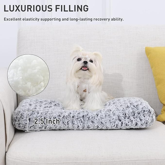 KSIIA Washable Dog Bed Deluxe Plush Dog Crate Beds Comfy Kennel Pad Anti-Slip Pet Sleeping Mat for Large, Jumbo, Medium, Small Dogs Breeds, 21" x 13", Gray