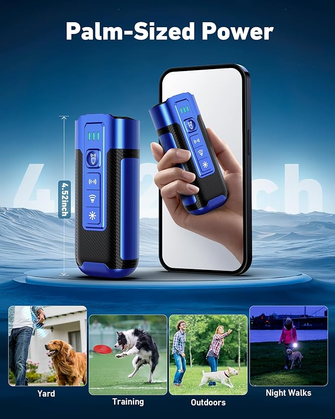 Dog Bark Deterrent Devices-Ultrasonic Anti Barking Device for Dogs with 50ft Range, Rechargeable No Barking Device for Own or Neighbor's Dogs, Portable Safe for Dogs/Humans | Indoor/Outdoor Use-Blue