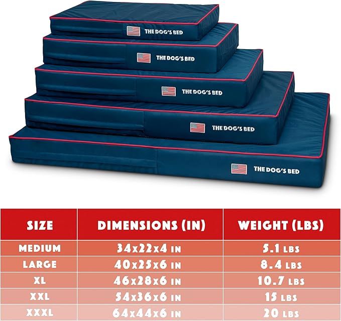 The Dog’s Bed Orthopedic Memory Foam Dog Bed, XXXL Blue Oxford with Red Trim USA Flag 64x44, Pain Relief for Arthritis, Hip & Elbow Dysplasia, Post Surgery, Supportive, Calming, Waterproof Washable
