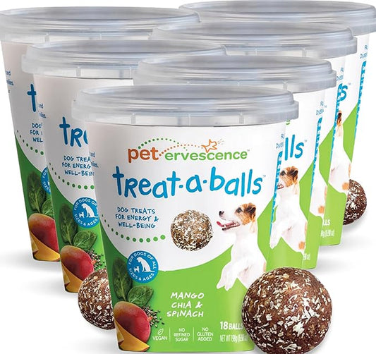 Nutritious All Natural Bulk Dog Treats - Vegan, Fiber-Rich, Human-Grade - All Breeds, Sizes, Ages - Made in New Zealand - Mango, Spinach & Chia - 6pk (108 Dog Treats Bulk)