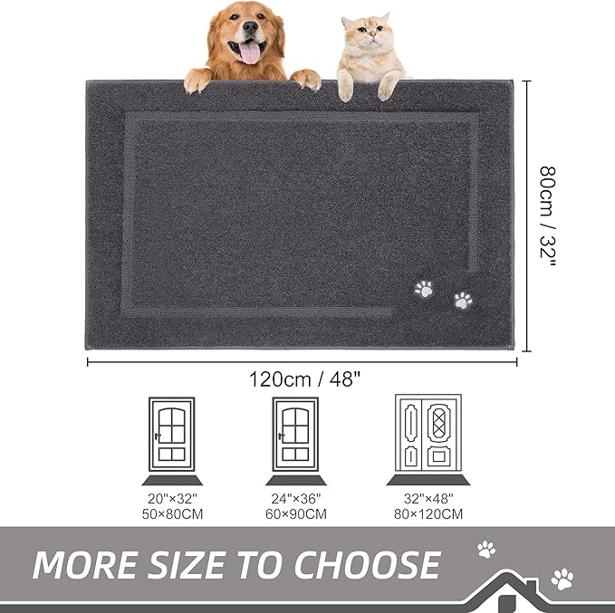 BEQHAUSE Dog Door Mat for Muddy Paws 32"x48" Dirt Trapper Absorbent Doormat Non Slip Entryway Rugs Washable Stain Resistant Welcome Floor Mat Soft Low-Profile for Front Back Door, Dark Grey