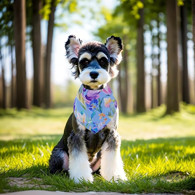 7 Pcs Spring Dog Bandanas for Small Medium Dogs Breed 25 Inch Summer Flowers Dog Bandana Adjustable Large Hemming Seam Edge Scarves Grooming M