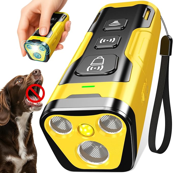 Dog Bark Deterrent Device, 3X Ultrasonic Anti Barking, 6 Training Modes 23 FT Range Barks No More Indoors Outdoors Behavior Correct Safe & Humane Rechargeable Compact Bark Control for Dogs