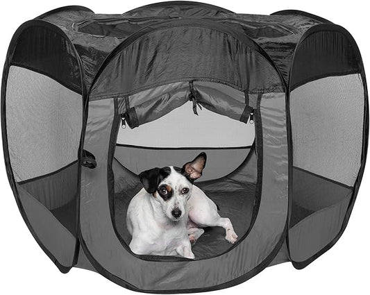 Furhaven Portable Dog Playpen Cat Tent, Pet playground/kennel foldable indoor outdoor zippered puppy crate - Gray, Medium