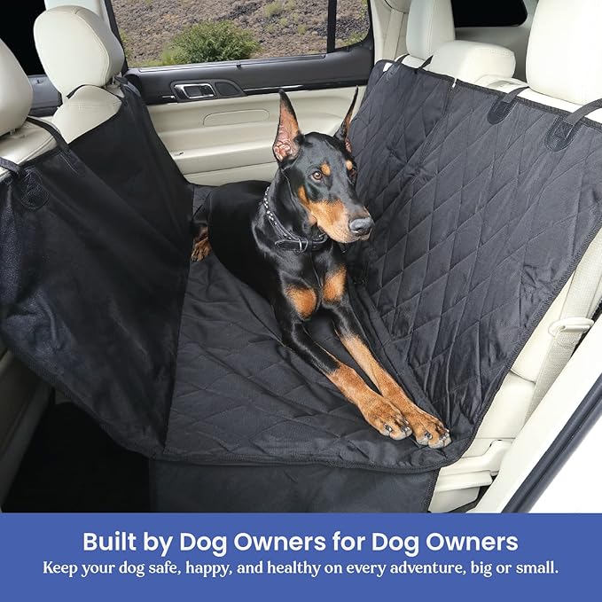 4Knines Dog Hammock for Cars, SUVs, and Small Trucks (Regular Size, Black) – Rear Seat Cover for 60/40 Split Bench w/Armrest & Seatbelt Access – Heavy Duty, Waterproof, Easy Install, Machine Washable