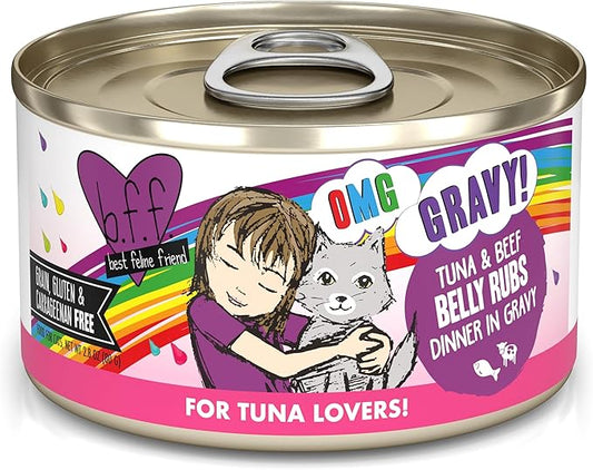 B.F.F. OMG - Best Feline Friend Oh My Gravy!, Tuna & Beef Belly Rubs with Tuna & Beef, 2.8oz Can (Pack of 12)