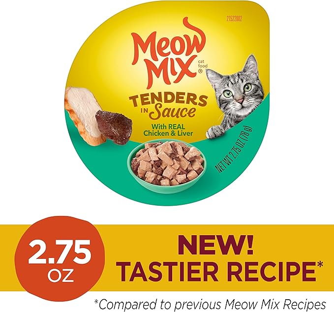 Meow Mix Tenders in Sauce Wet Cat Food, Chicken & Liver, 2.75 Ounce Cup (Pack of 12)