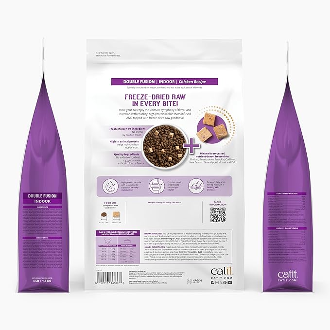 Catit Recipes Double Fusion Indoor Cat Food – Chicken Recipe, High-Protein, Freeze-Dried Raw Toppings, No by-Products, Minimally Processed, Balanced Nutrition for Indoor Cats, 4 lb