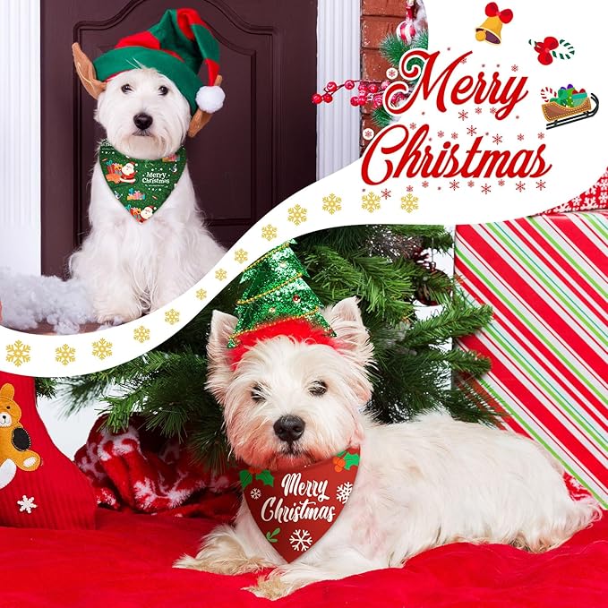 Abbylike 100 Pcs Christmas Dog Bandanas Bulk Xmas Bandanas for Dogs Triangle Kerchief Bibs Scarf for Pet Xmas Costume Photo Props Accessories Pet Shops Groomer, 25 Styles (19.7 x 13.8 x 13.8)