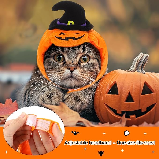6 Pcs Cat Halloween Pumpkin Costume Dog Pumpkin Hat Adjustable Pet Headdress Cute Cap Headwear Halloween Devil Hat for Party Cosplay Puppy Kitty Dress up Accessory