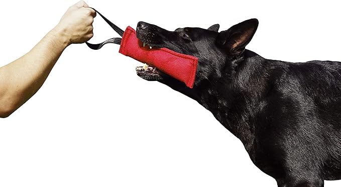 Dingo Gear French Linen tug Toy for Dog, Dog Bumper for Training, Agility, tug of war, Dog bite Pillow for Strong Dog, 1handle 8" red S00070