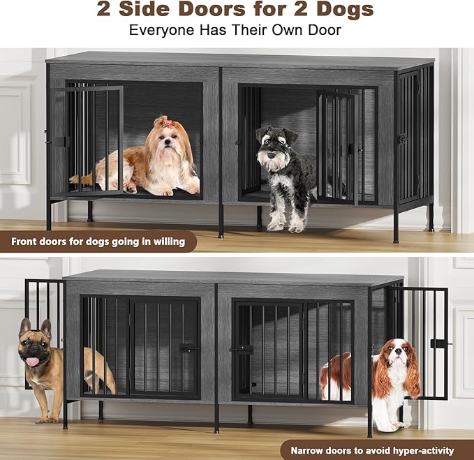EasyCom Dog Crate Furniture for 1 or 2 Dogs, Heavy Duty Single/Double Dog Crates for Small/Medium/Large Dogs, Dog Kennel Furniture Indoor as TV Stand, Small Size 55.12" L(0-20 Pounds), Dark Grey