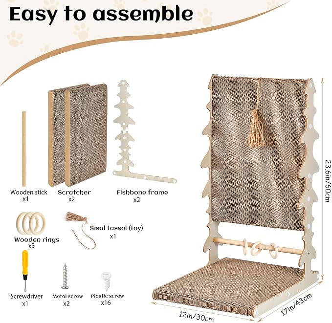 Monday To Sunday® Cat Scratch Pad, CardboardL Shape Vertical CatScratchers for Indoor Cats, Scraching Cardboard Large Size, Indoor Cat Post(Fishbone)
