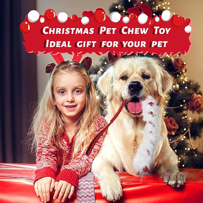 wodoca Christmas Dog Tug Toys Dog Rope Toys Pets Puppy Aggressive Chewers Toys Xmas Pet Gifts, Easy to GRAP Large Dogs Chew Toy Ideal for Training for Puppy, Middle Dogs Play Hand Made (Red)