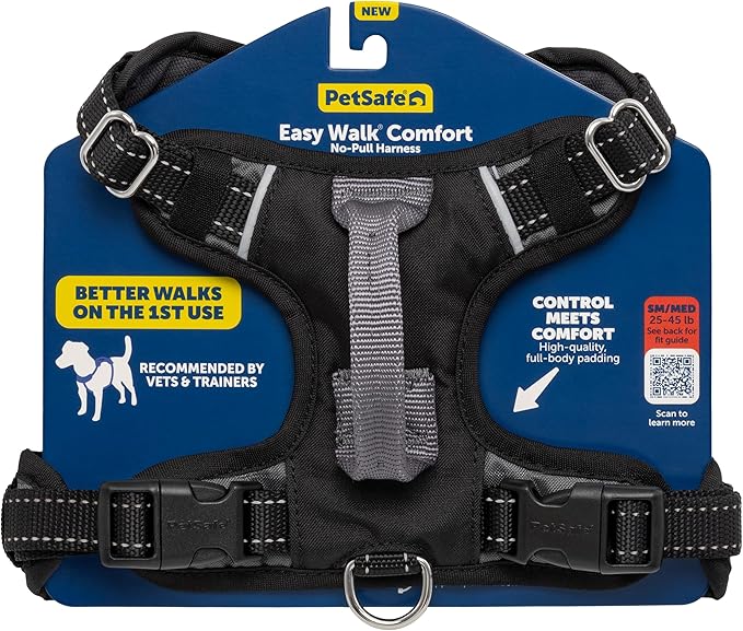 PetSafe Easy Walk Comfort No-Pull Dog Harness - Better Walk Training Harness - Full Body Padded Design - Durable Fabric - 5 Point Adjustable Fit - Everyday Leash Training - Black - X-Small