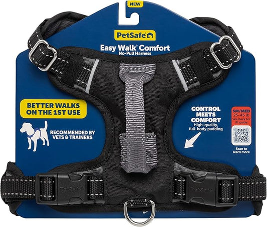 PetSafe Easy Walk Comfort No-Pull Dog Harness - Better Walk Training Harness - Full Body Padded Design - Durable Fabric - 5 Point Adjustable Fit - Everyday Leash Training - Black - X-Small