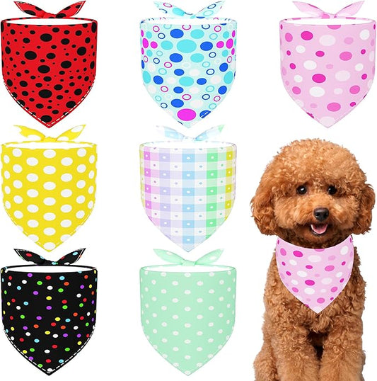 7 PCS Polka Dot Dog Bandanas for Small Dogs Stitching Edge Dog Bandanas for Puppy Doggy Print One Side Scarves Party Grooming S