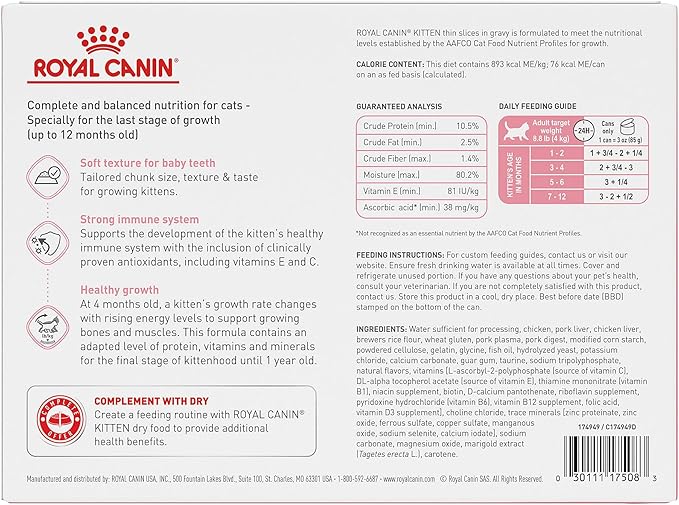 Royal Canin Feline Health Nutrition Kitten Thin Slices in Gravy Cat Food, 3 oz (Pack of 12)