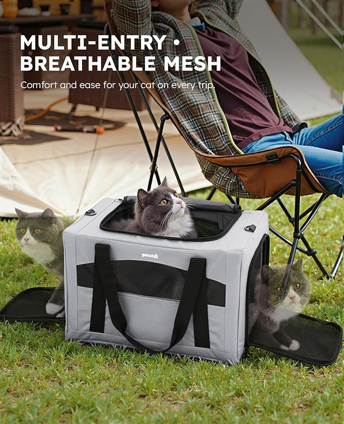 pecute Cat Carrier Stable, Pet Carrier Breathable and Portable, Cat Carriers Bag with Scientific Hidden Partition, Carriers for Cat Under 5kg, Dog Carrier Suitable for Travel and Outing, Gray