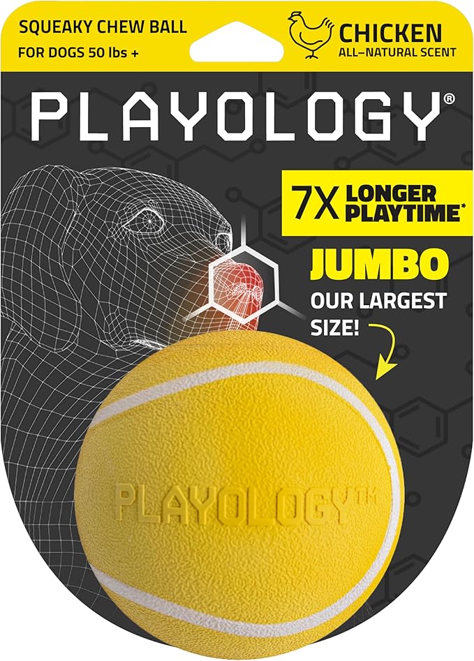 Playology Dog Toys | Squeaky Chew Ball - Bouncy Durable Floating Fetch Ball for Dogs | Jumbo Chicken Scented Toy - Easy to Clean and Made from Non Toxic Materials