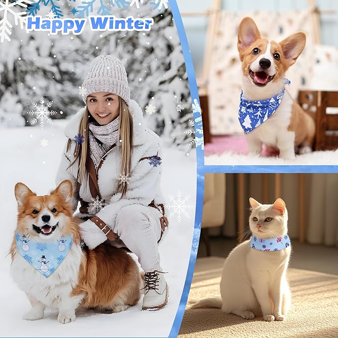 200 Pcs Winter Dog Bandanas Bulk Snowflake Pet Scarves Xmas Adjustable Bibs for X-M-L Dogs Washable Seasonal Puppy Kerchief for Groomers Shelters