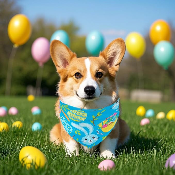 Easter Dog Bandanas for Medium Dog Breed 7 Pcs Hemming Seam Edge Polyester Dog Bandana Adjustable Dogs Scarves Grooming M