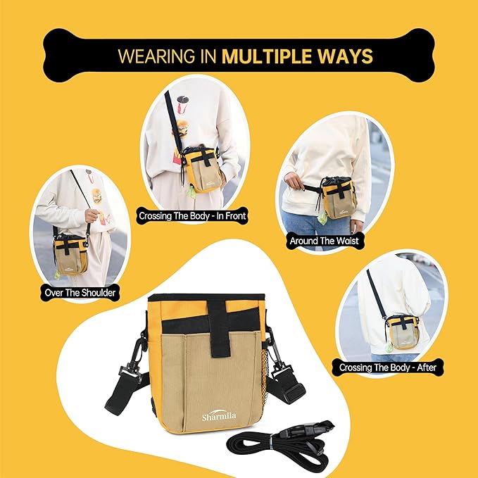 Sharmila Dog Treat Pouch - Large Capacity Storage & Multi-Pocket Design, Waterproof Training Treat Pouch Constructed from High-Density Oxford Fabric for Pet Training, Dog Walking, Hiking (Khaki)