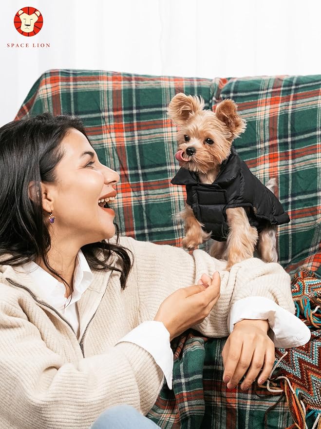 SPACE LION Puffer Jacket, Down Winter Coat, Durable Outdoor Coat for Cold and Windy Conditions, Waterproof, Windproof, Lightweight Jacket, Adjustable Fit for Small Dogs(Khaki,XS)