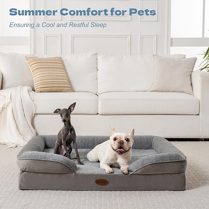 Cooling Pet Bed for Small Dogs and Cats, Waterproof Orthopedic Dog Sofa Bed, Supportive Foam Pet Couch Bed with Washable Removable Cover, Waterproof Lining and Nonskid Bottom(Small, Grey)