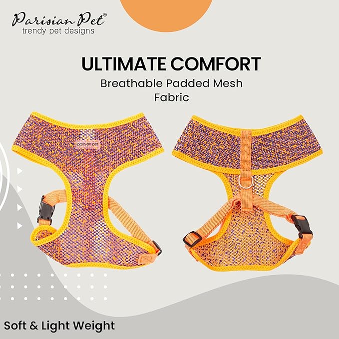 Parisian Pet Soft Padded Orange/Blue Adjustable No Pull Puppy Harness - Cooling Dog Harness for Walking, Running, and Hiking - Large/XL