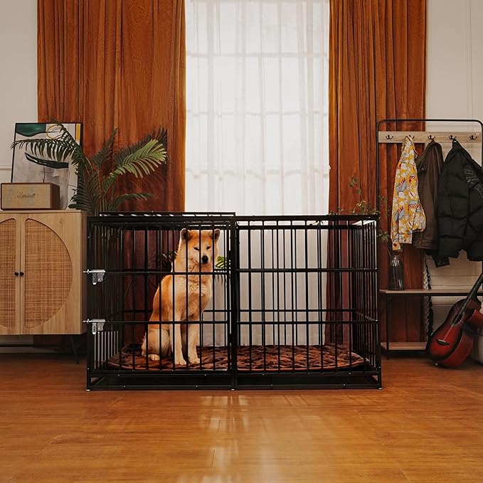 61 Inch Heavy Duty Dog Crate Indestructible and Escape-Proof Dog Crate Cage Kennel for Large/Medium Dogs Extra Large XL XXL with Mat Removable Tray Double Door