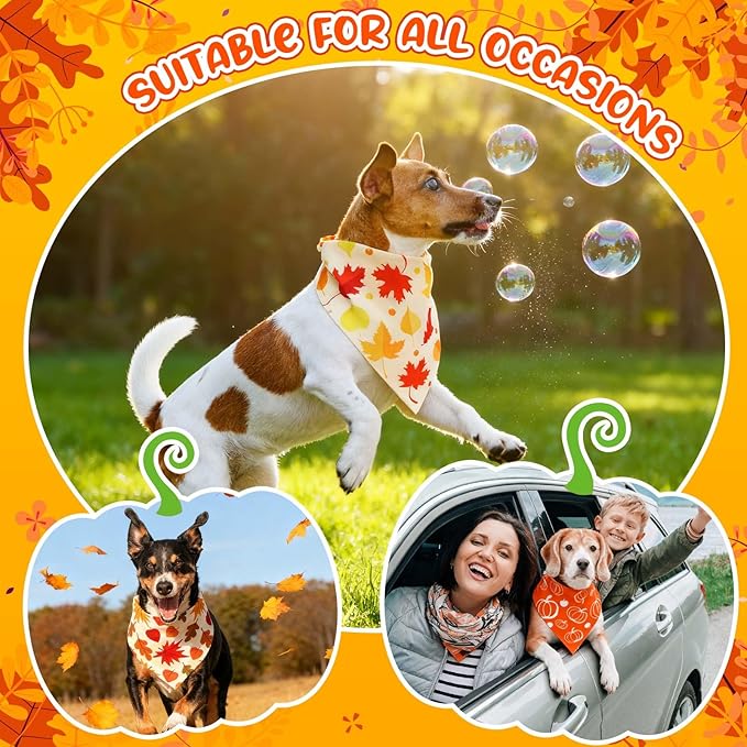 Geyoga 240 Pcs Halloween Dog Bandanas Bulk Thanksgiving Pet Bandanas Adjustable Fall Triangle Dog Grooming Scarf Bibs Kerchief for Small Medium Large Cats Pet Costume A(Thanksgiving)