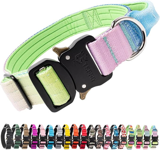 TSPRO Premium Dog Collars Tactical Dog Collar with Handle and Heavy Duty Quick-Release Metal Buckle Durable Thick and Adjustable for Medium to Large Dogs (Gradient Rainbow M)