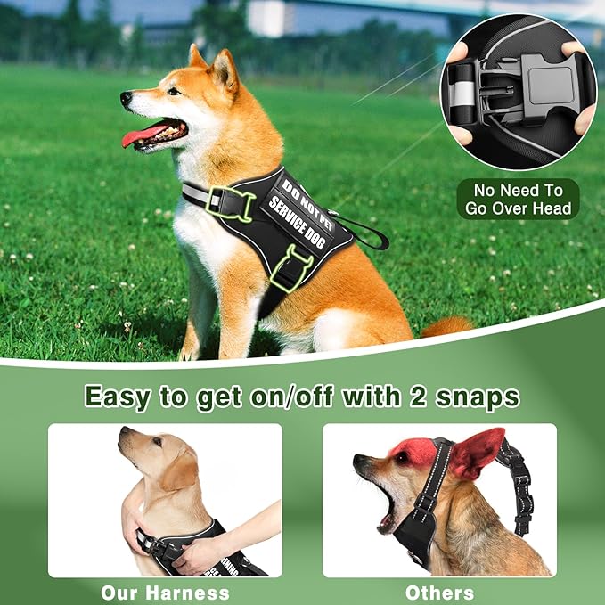 Service Dog Vest Harness and Leash Set+10 Patches,No Pull&Easy Walk Reflective Dog Harness with Soft Padded Handle for Training/Everyday,Fit Small/Medium/Large/Extra-Large Dogs (Black S)