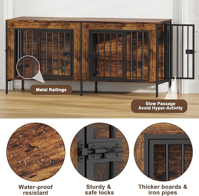 EasyCom Dog Crate Furniture for 1 or 2 Dogs, Heavy Duty Single/Double Dog Crates for Small/Medium/Large Dogs, Dog Kennel Furniture Indoor as TV Stand, Small Size 55.12" L(0-20 Pounds), Brown