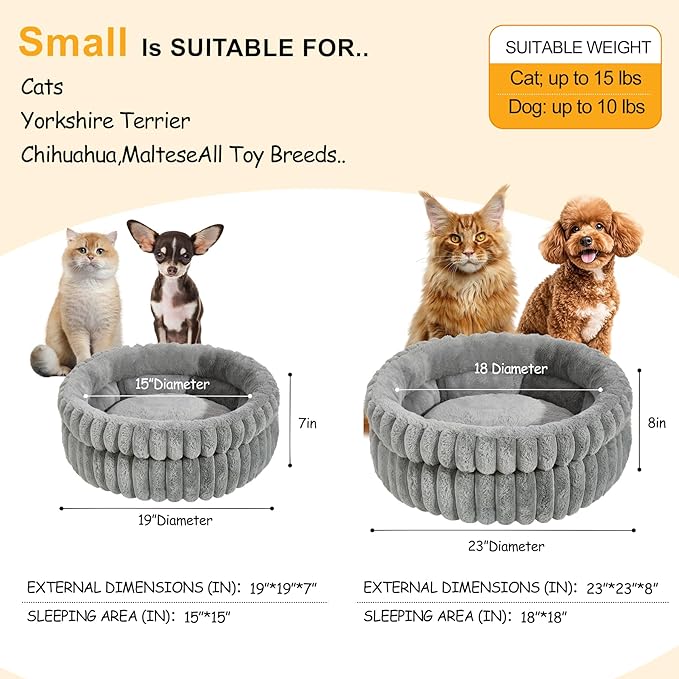 Cat Bed Kitten Bed, Washable Round Cat Beds for Indoor Cats, Super Soft Plush Faux Fur Pet Bed for Puppy and Kitten with Anti-Slip Bottom Small