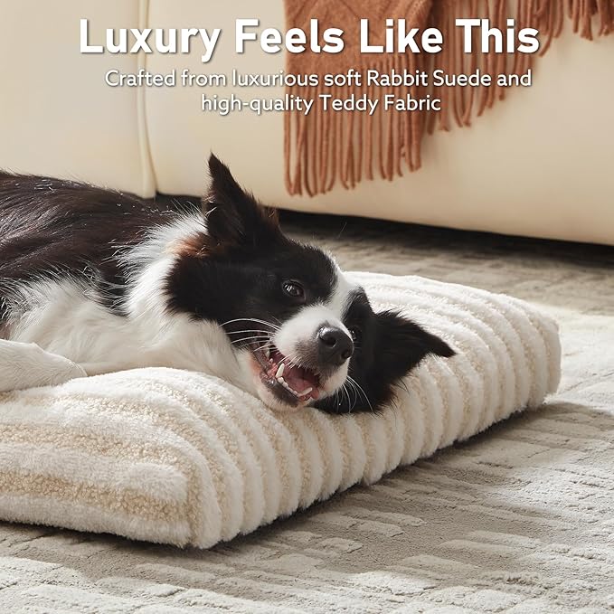 FURTIME Washable XL Dog Bed for Extra Large Dogs, Deluxe Dog Crate Beds Comfy Fluffy Kennel Pad Anti-Slip Pet Sleeping Mat, Machine Washable Dogs Pillow, 40"x27"x3.5", White