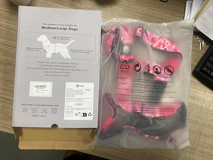 TSPRO Premium Heavy Duty Dog Harness, Adjustable Tactical Dog Harness for Large Dogs with Quick-Release Buckle and Comfortable Soft Handle for Outdoor Walking and Running (Camo Pink M)